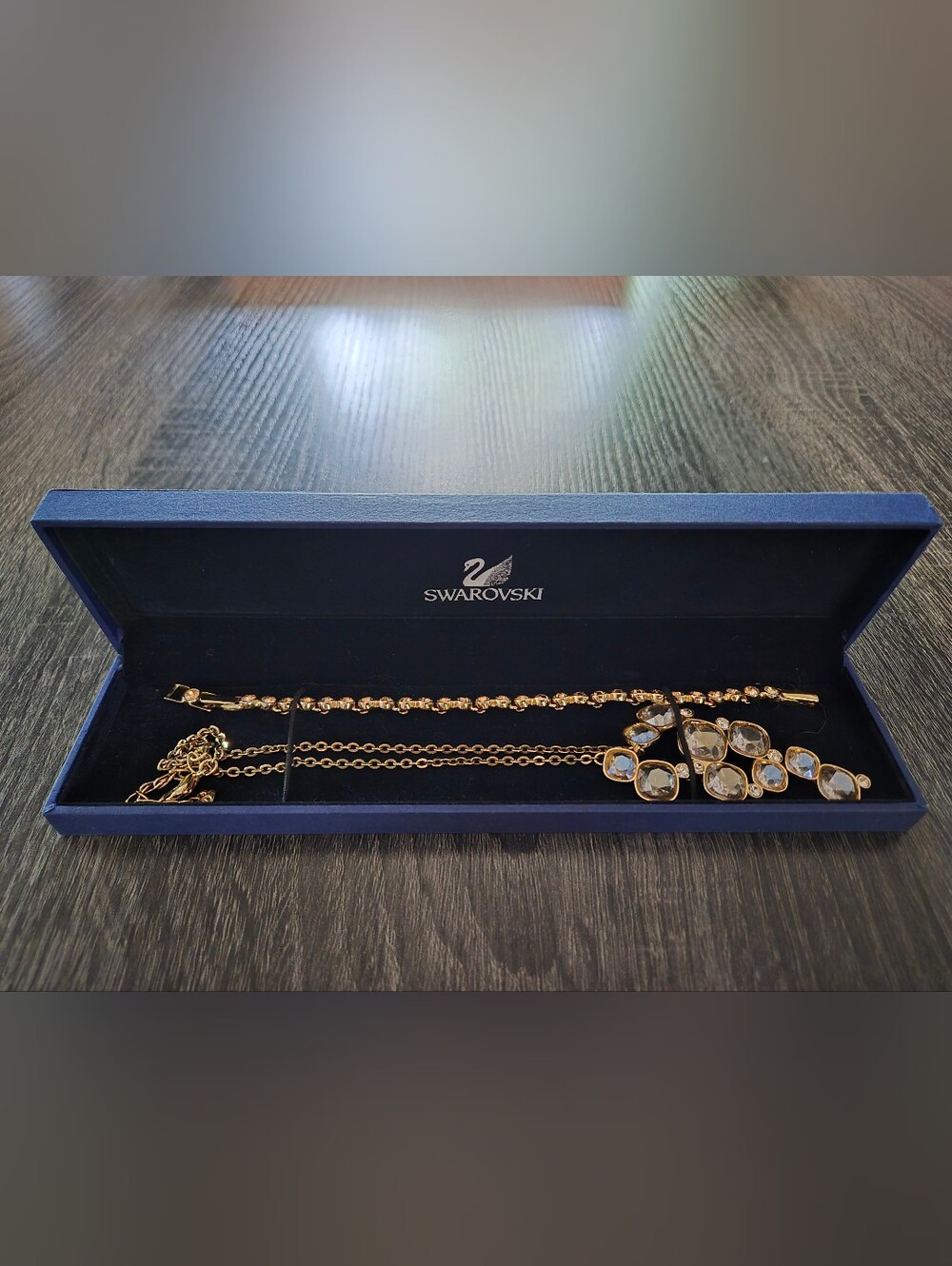 Swarovski Smokey Gold-Tone Necklace with Cluster Pendant & Coordinating Bracelet